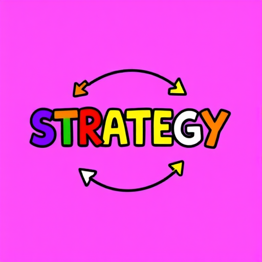 create a vibrant and colorful illustration of the word "STRATEGY" using playful circular letters with arrows surrounding it, captured with a high-resolution DSLR camera at f/4 aperture, 50mm lens, ISO 100, natural light, and a shallow depth of field to enhance focus on the text while softly blurring the background