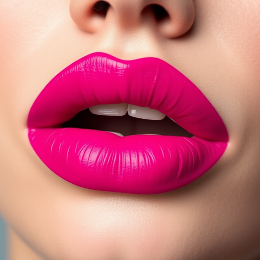 Vibrant fuchsia lips painted in matte velvet texture, expertly lined and filled, creating a bold and striking appearance, perfect for making a statement