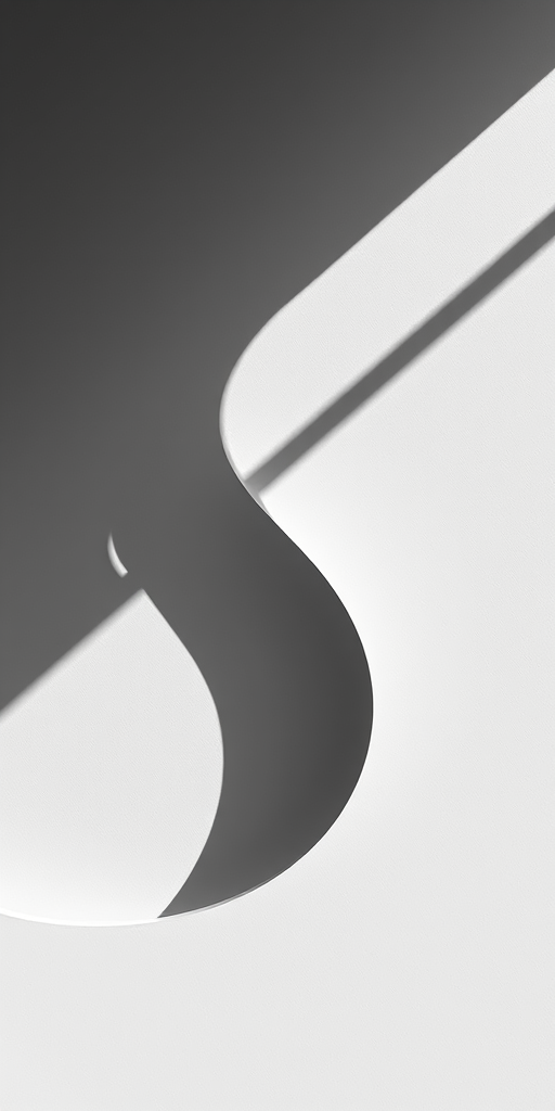 Create a high-resolution black and white design featuring a modern abstract shape, using a Canon EOS R5 with a 50mm f/1.2 lens, aperture set to f/8, ISO 100, and natural lighting from an overhead source, captured from a slight top-down angle to emphasize depth and texture.