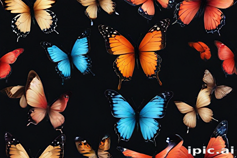 Colorful Butterflies in a Stunning Display Against a Dark Background