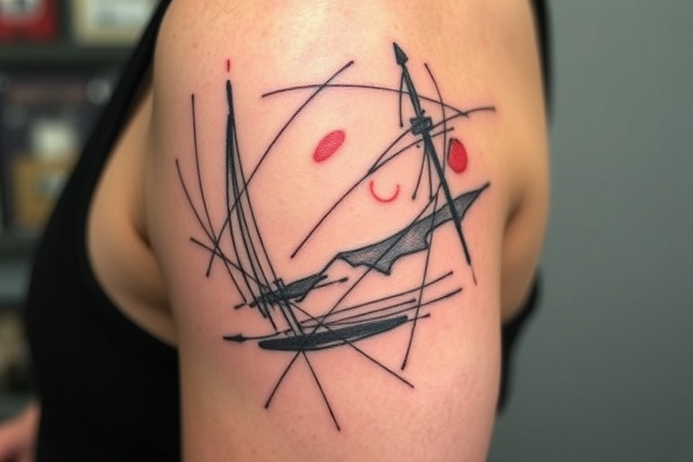 Sketch style tattoo titled "Artist's Sketchbook" depicting loose, gestural lines and shading techniques to create the illusion of a hand-drawn illustration come to life on the skin