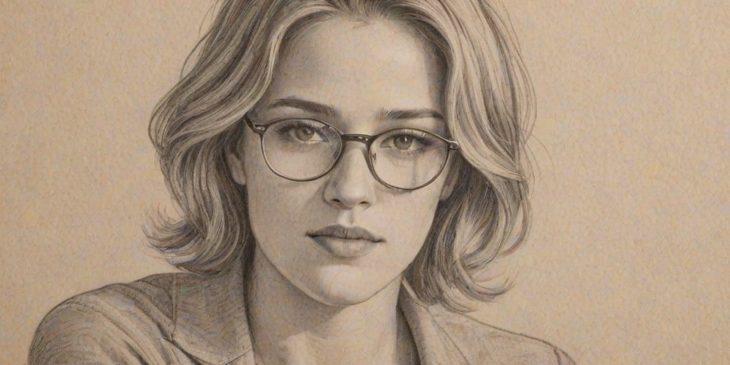 Alluring Cody Horn, pencil sketch, portrait of Magnificent woman 1932s in glasses, hair style beatnik, outline, clear lines, fine lines, 8k