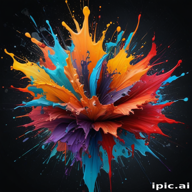 Vibrant Explosion of Colorful Paint Splashes Against a Dark Background