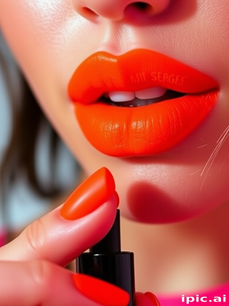 Electric neon orange matte lip crayon with precise application, titled "Citrus Surge," offering long-lasting color and a comfortable, non-drying formula, ideal for statement-making styles
