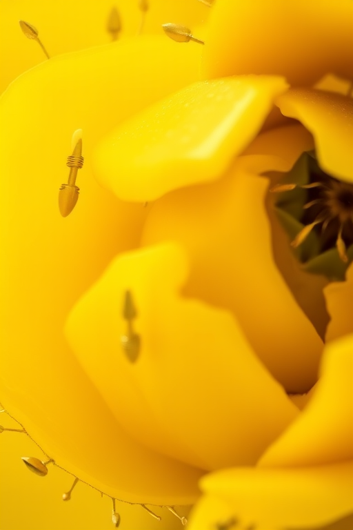 Regenerate the image with a close-up view using a DSLR camera, aperture f/5.6, ISO 100, and a focal length of 50mm, focusing on enhanced texture and depth in a warm, abstract yellow and green palette.