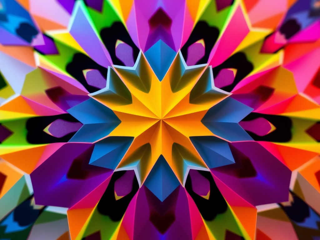 create an abstract geometric pattern using vibrant colors with high contrast, captured with a DSLR camera in a close-up view, aperture set to f/2.8 for shallow depth of field, ISO 100 for clarity, and a shutter speed of 1/200s for sharpness