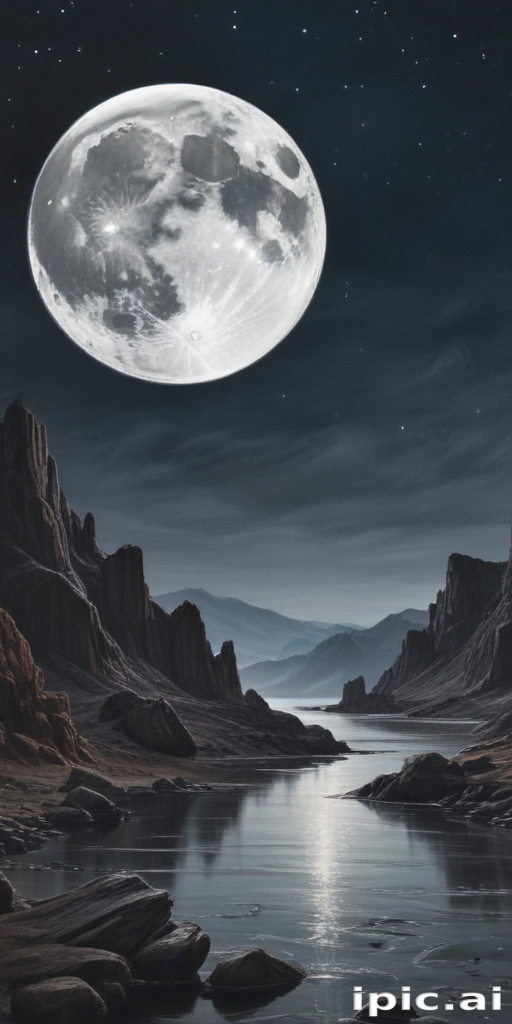 Majestic Night Landscape with a Brilliant Full Moon Over Serene Waters