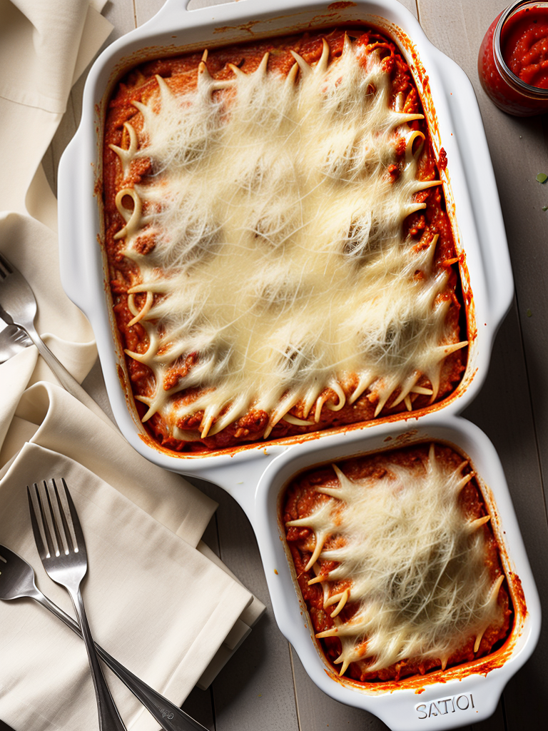 baked spaghetti with alfredo and red sauce