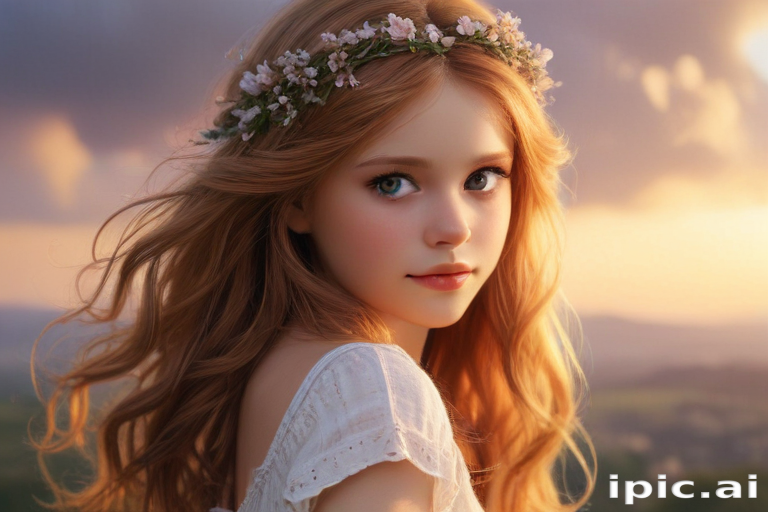 Enchanting Portrait of a Young Woman with Flowers in Her Hair