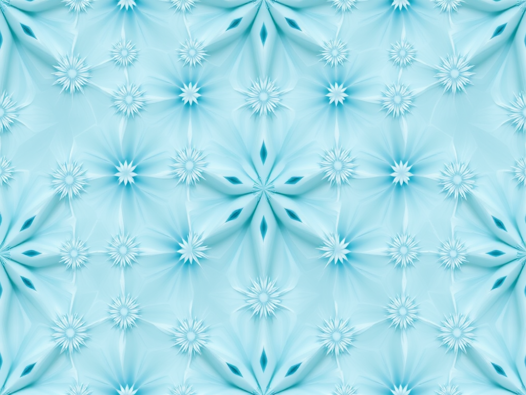 generate a high-resolution seamless pattern of light blue and white geometric shapes resembling stars and flowers, captured with a Canon EOS 5D Mark IV, aperture f/8, ISO 100, 50mm lens, top-down view, minimalist design