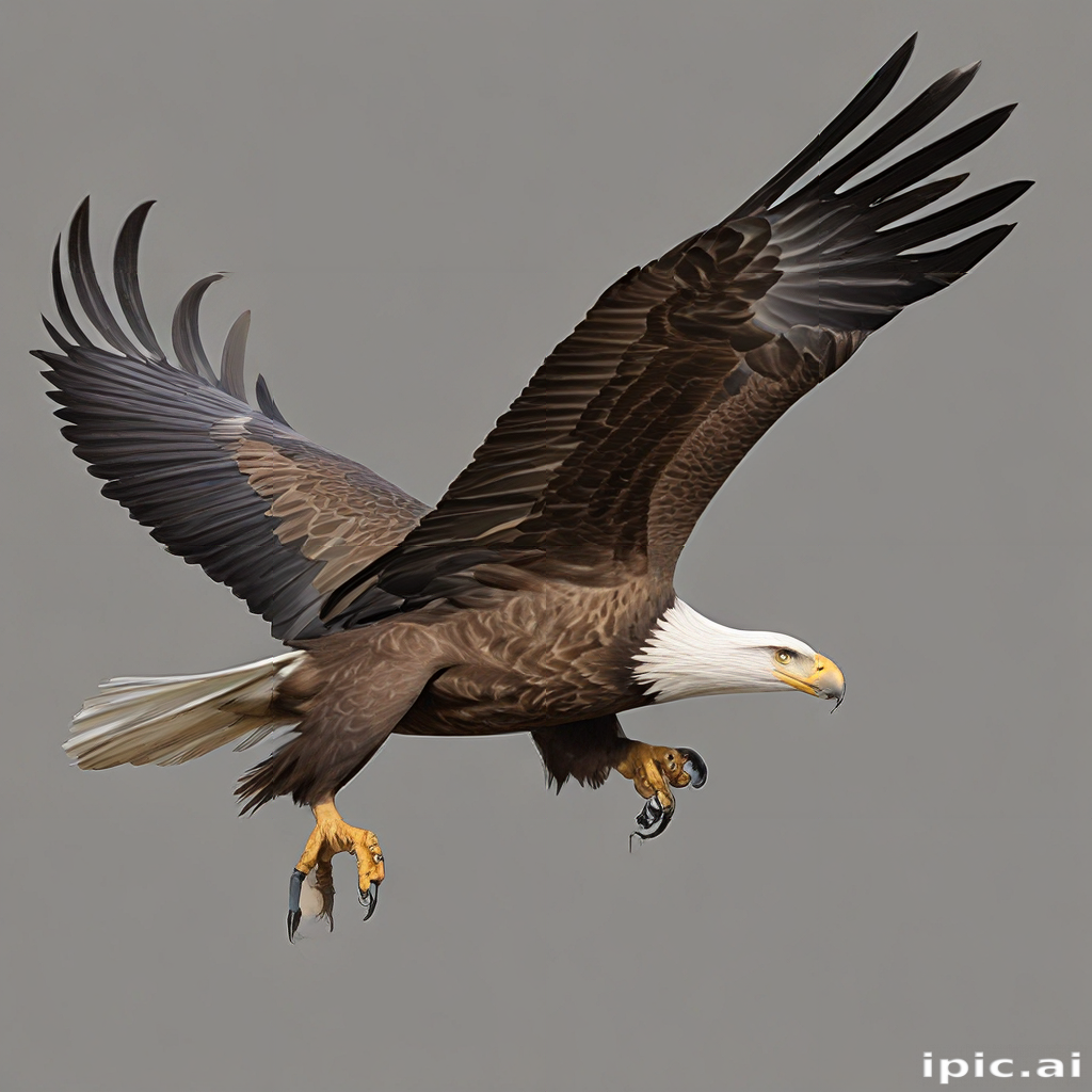 Majestic Bald Eagle Soaring Gracefully Through a Clear Sky Above.