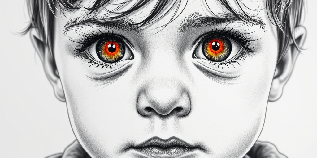 A hyperdetailed photorealistic black and white sketch of a beautiful toddler with deep orange eyes, with a macro focus