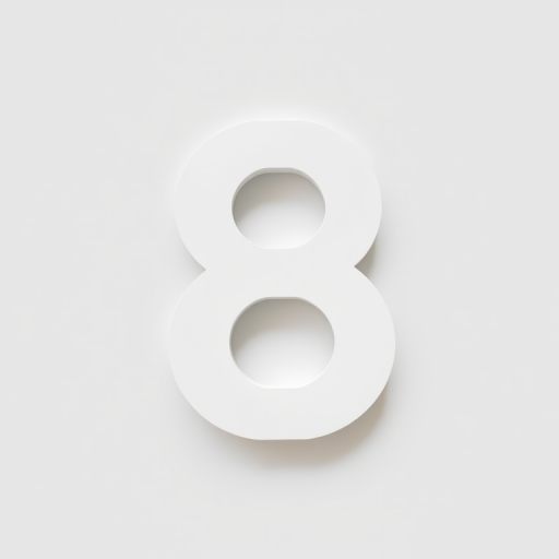 Create an image of a bold, modern number 8 design, with a minimalist style, using a DSLR camera with a 50mm lens, aperture set to f/2.8 for a shallow depth of field, and ISO 100, captured from a slightly elevated angle to emphasize the geometric shapes.