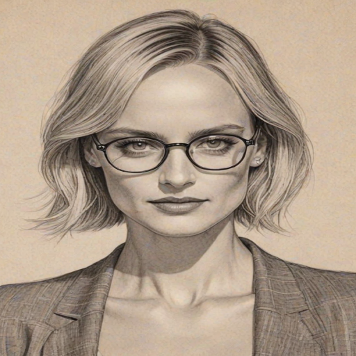 Captivating Amber Valletta, pencil sketch, portrait of Gorgeous woman 1927s in glasses, hair style beatnik, outline, clear lines, fine lines, 8k