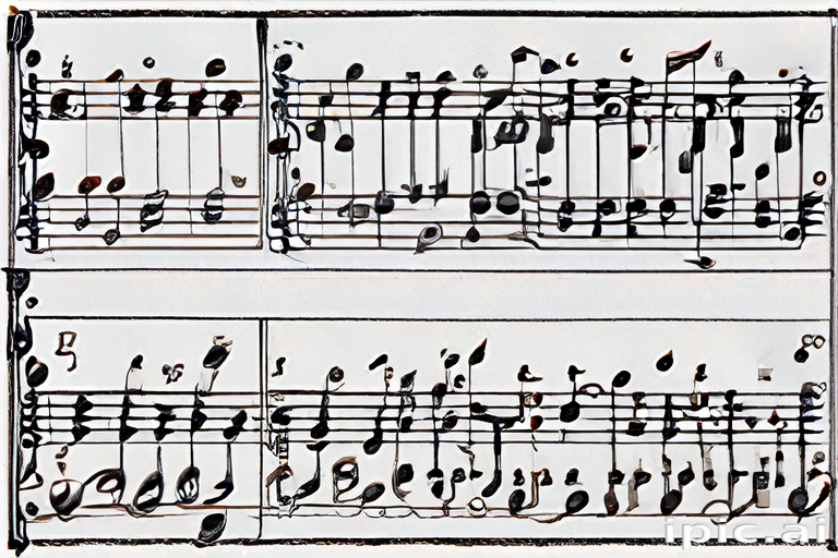 Sheet Music Featuring Classical Notation and Musical Symbols on a Staff