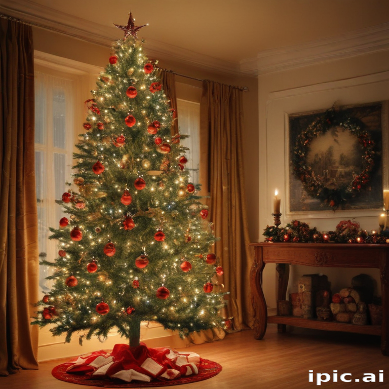 Beautifully Decorated Christmas Tree with Red Ornaments and Warm Lights