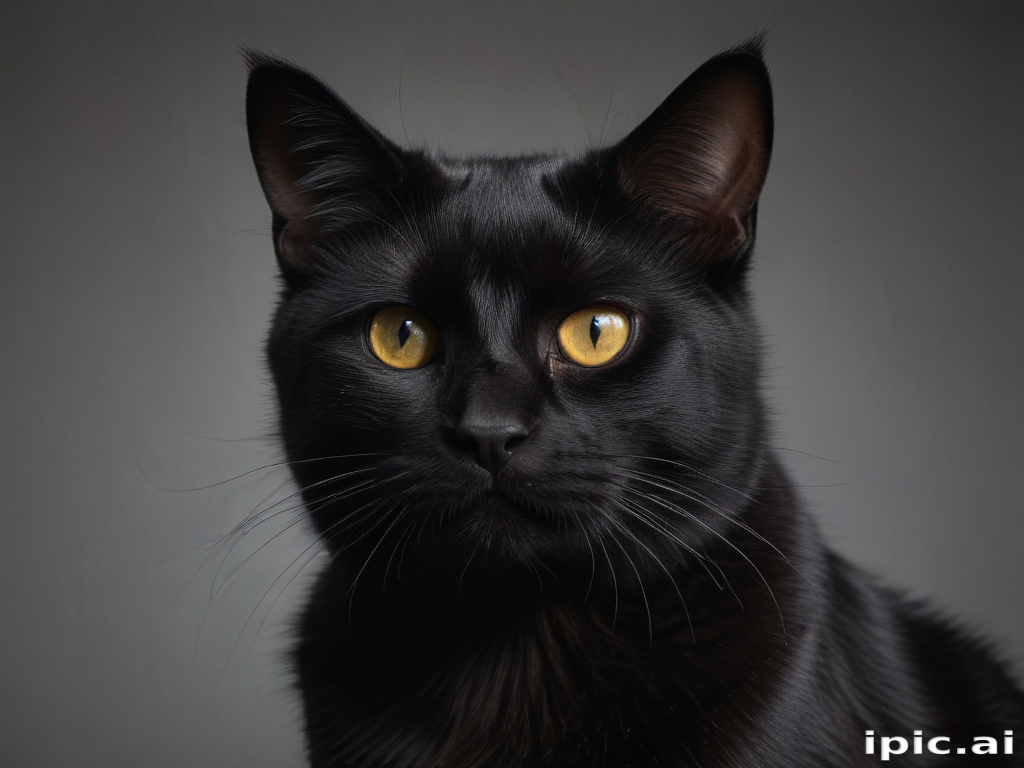 A Majestic Black Cat with Striking Yellow Eyes Against a Dark Background