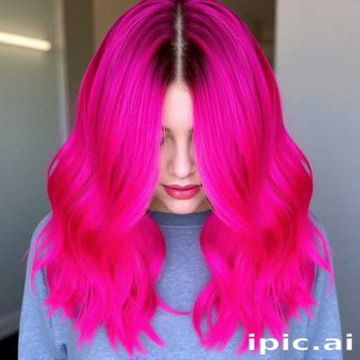 Vibrant magenta locks styled in the "Fuchsia Flame" fashion cascade down in sleek, straight strands with neon pink underlights peeking through for added dimension