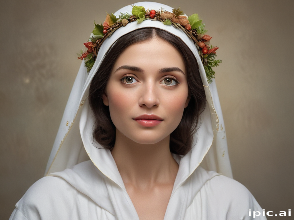 Portrait of a Young Woman Adorned with a Floral Crown and Veil