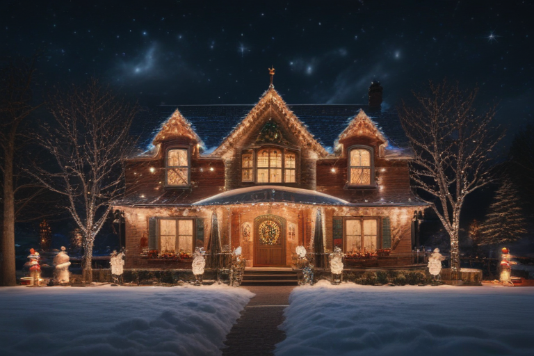 Enchanting Winter Wonderland: A Cozy Home Adorned with Festive Lights