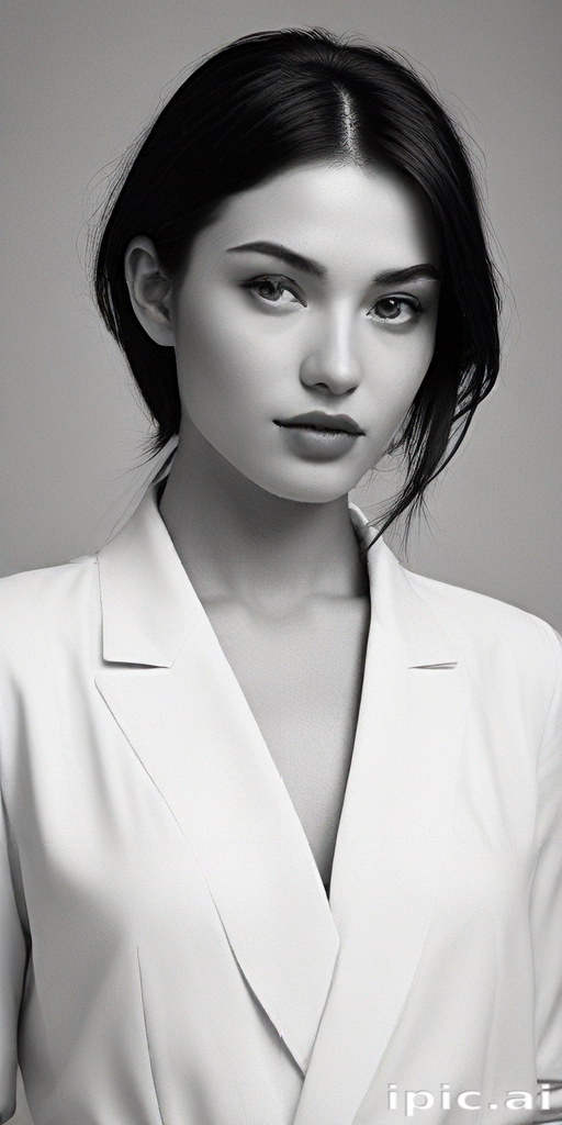 Elegant Black and White Portrait of a Young Woman in a Blazer