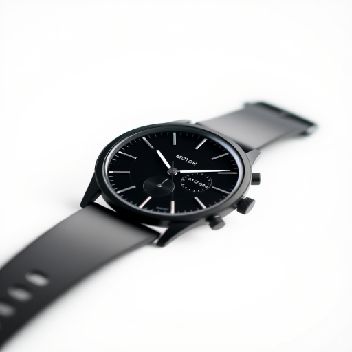 high-resolution close-up of a sleek black watch with a minimalist design, shallow depth of field, ISO 100, aperture f/2.8, 50mm lens, soft diffused lighting, white background, studio photography