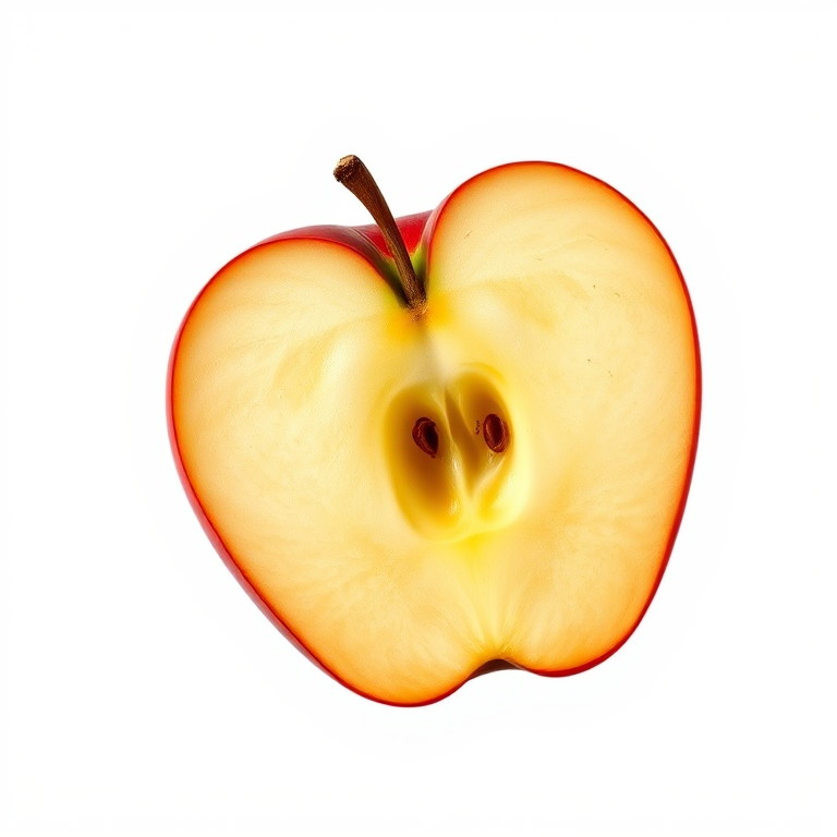 create a digital illustration of a bitten apple core with smooth lines and vibrant colors, using a Canon EOS 5D Mark IV with a 50mm f/1.8 lens, ISO 100, aperture f/2.8, capturing a centered view with a shallow depth of field for a clean background.