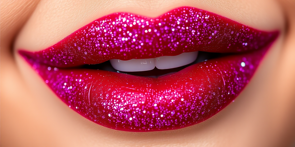 Glitter-infused berry lips sparkle with festive charm in the "Berry Dazzle" design, featuring a deep raspberry base color accented with fine, multidimensional glitter particles that catch the light and create a dazzling, multifaceted effect, ideal for holiday parties or glamorous night-out looks