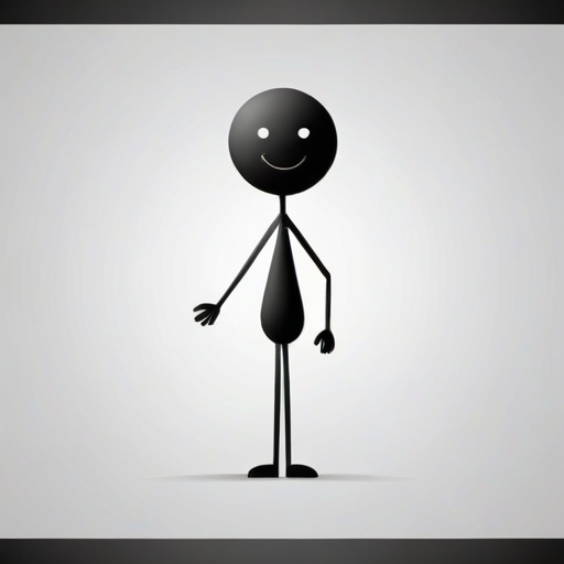 create a simple stick figure character with a surprised expression standing on one leg and scratching its head, in a minimalist style with clean lines and a shadow beneath it