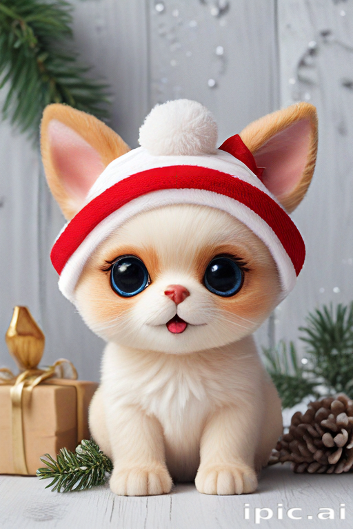 Adorable Kitten in a Festive Hat Surrounded by Holiday Cheer and ...