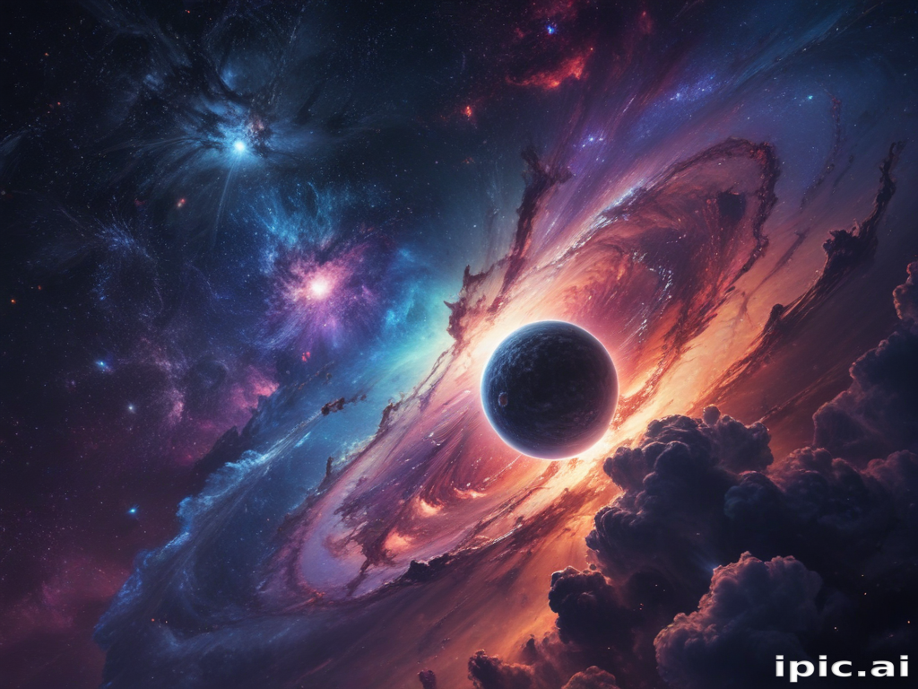 Vibrant Cosmic Scene Featuring a Planet Surrounded by Colorful Nebulae