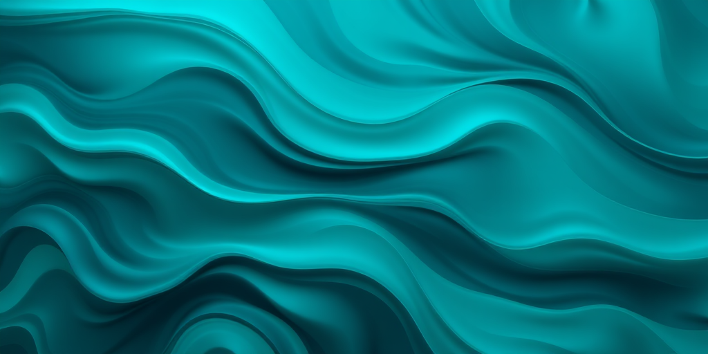 Create an abstract image of flowing wave patterns in varying shades of turquoise and dark teal with smooth gradients, camera settings: f/8, ISO 100, shutter speed 1/125s, camera view: top-down perspective, camera style: digital art with high saturation, camera type: mirrorless.