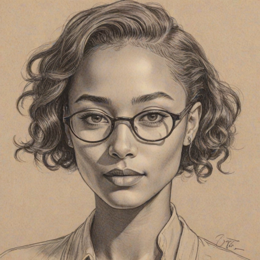 Splendid Tati Gabrielle, pencil sketch, portrait of Bewitching woman 1935s in glasses, hair style beatnik, outline, clear lines, fine lines, 8k