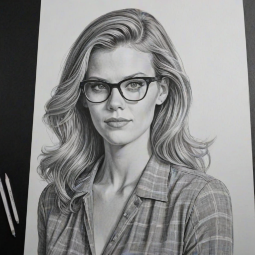 Sublime Brooklyn Decker, pencil sketch, portrait of Enticing woman 1941s in glasses, hair style beatnik, outline, clear lines, fine lines, 8k