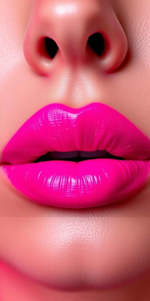 Neon pink lips with an ultra-matte finish, making a bold statement and exuding confidence and playfulness