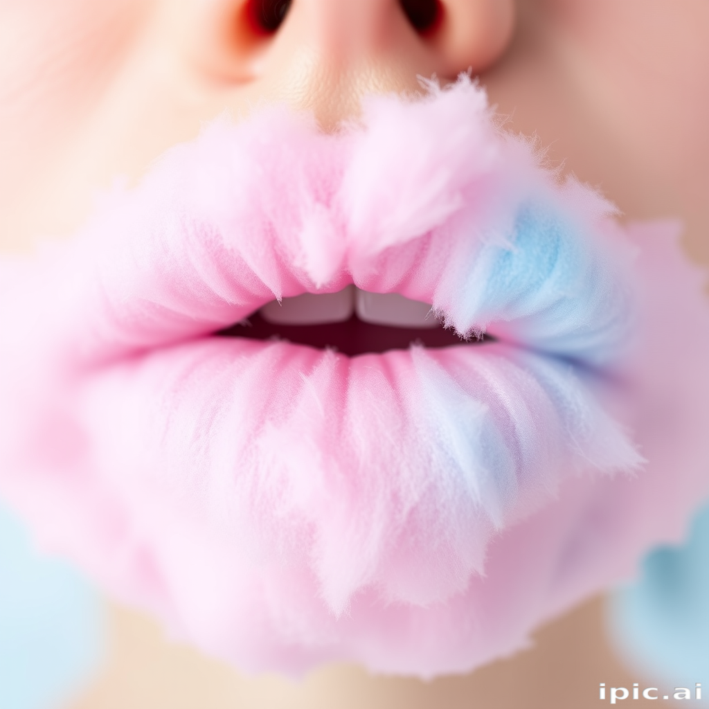 Dreamy cotton candy lips blend soft pink and blue hues, creating a whimsical ombre effect reminiscent of fluffy fairground treats