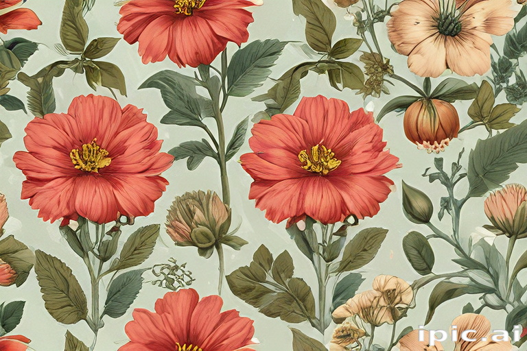Vibrant Floral Patterns Featuring Lush Blooms Against a Soft Green ...