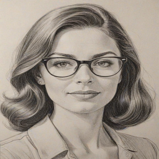 Captivating Gina Linetti, pencil sketch, portrait of Radiant woman 1960s in glasses, hair style beatnik, outline, clear lines, fine lines, 8k