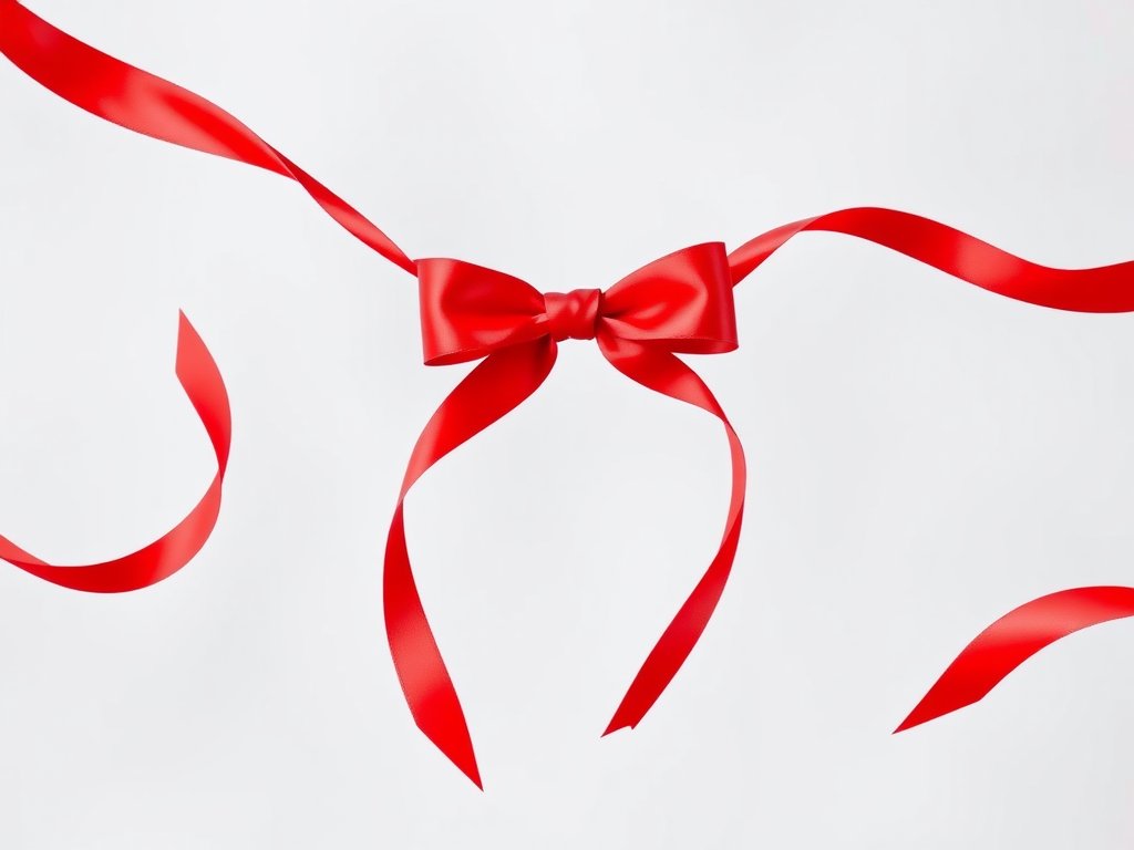 Create a vibrant red bow with flowing ribbons on a transparent background, captured using a DSLR camera, 50mm lens, f/2.8 aperture, ISO 100, soft natural lighting for enhanced detail and color saturation.
