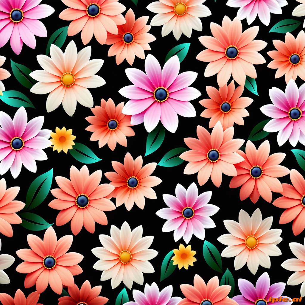 Vibrant Floral Pattern Featuring a Variety of Colorful Flowers on Black ...