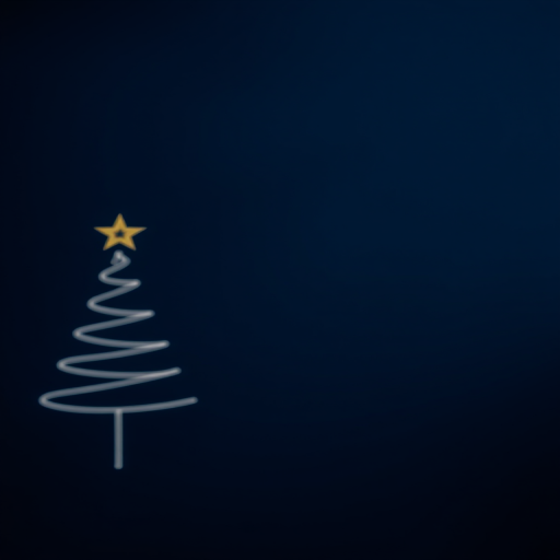 Create a minimalist illustration of two stylized Christmas trees with star toppers on a dark blue background, with a shallow depth of field, shot using a DSLR camera at f/4, ISO 100, 50mm lens, in a soft focus style for a dreamy effect.
