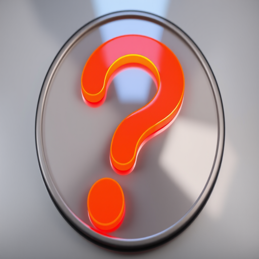 Create an image of a vibrant orange question mark icon on a glossy circular background, using a DSLR camera with a 50mm lens, aperture set to f/2.8, ISO 100, shot from a straight-on view in high definition.