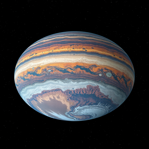 A detailed view of an alien planet with diverse terrains and vibrant colors, captured from a low-angle perspective using a DSLR camera at f/8, ISO 200, 24mm focal length, with a wide aperture to enhance depth of field and clarity against a starry black background.