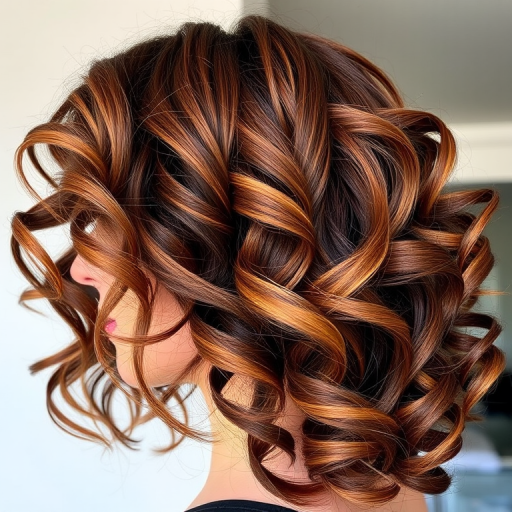 Luscious chocolate brown curls interwoven with golden caramel streaks, the "Mocha Swirl" hairstyle embodies rich depth and dimension for a sophisticated appearance