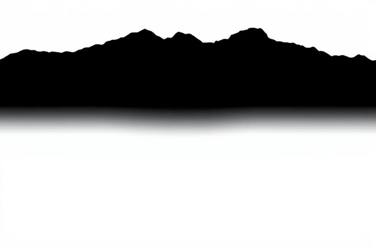 Generate a high-resolution image of a minimalist black silhouette of a mountain range with a subtle gradient background, taken with a Canon EOS R5, using a 50mm f/1.8 lens, aperture set to f/8, ISO 100, capturing at a slight angle from a low perspective for enhanced depth.