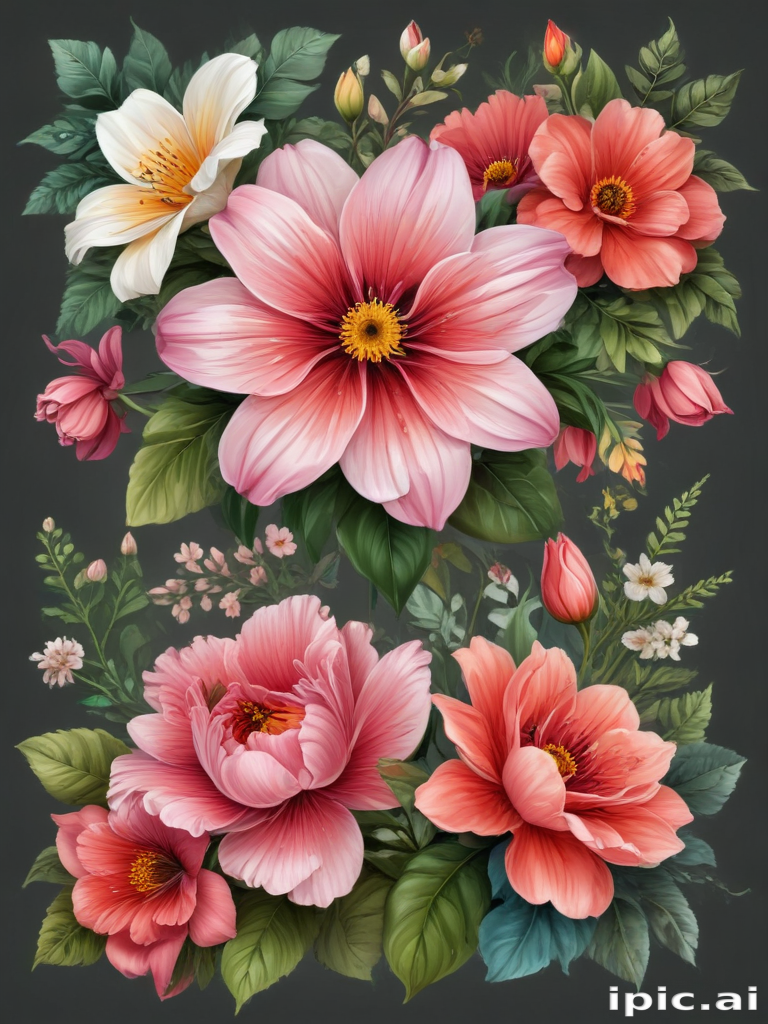 Vibrant Floral Arrangement Featuring Various Colorful Blossoms and Lush ...