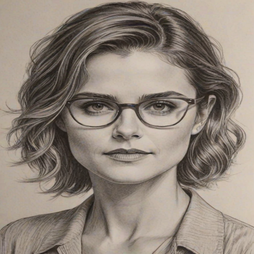 Magnificent Keri Russell, pencil sketch, portrait of Attractive woman 1931s in glasses, hair style beatnik, outline, clear lines, fine lines, 8k