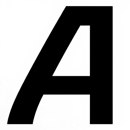 Create a high-resolution image of a stylized black letter A on a white background, with a DSLR camera, 50mm lens, aperture f/2.8, ISO 100, and a soft diffused lighting setup to enhance depth and contrast.