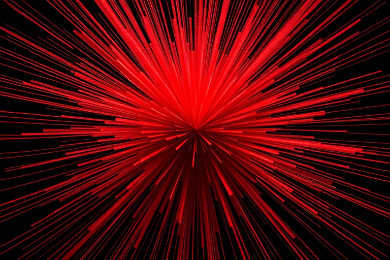 Create a high-resolution digital artwork of an abstract red explosion design, using a DSLR camera with a 50mm lens, aperture set to f/2.8, ISO 100, and shot from a top-down view to enhance the details and contrast of the lines.