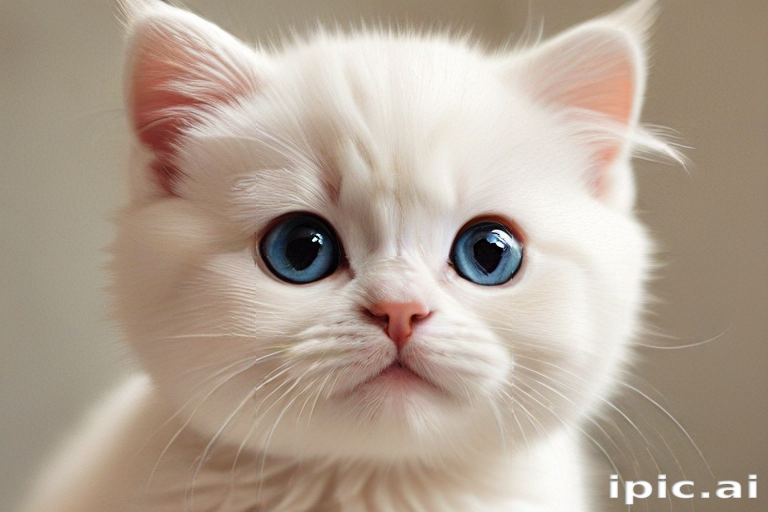 A Cute White Kitten with Striking Blue Eyes and Fluffy Fur.